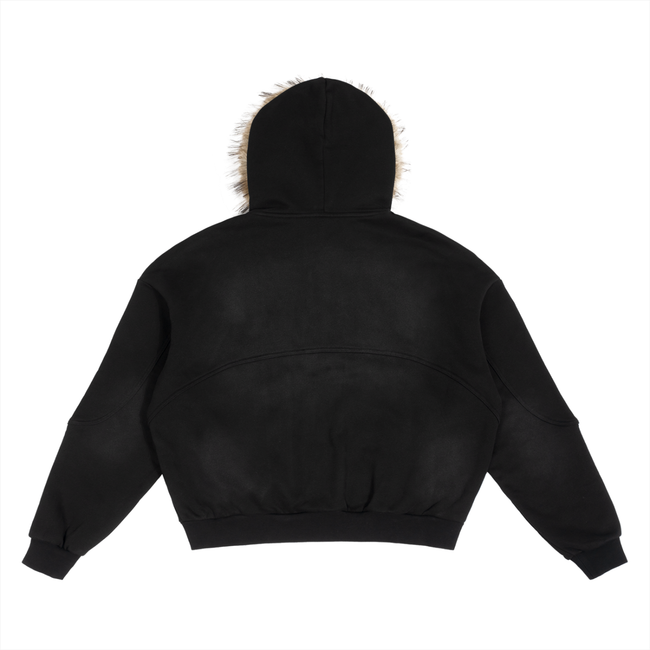 Sun Fade Boxy Detachable Fur Hoodie Main Image